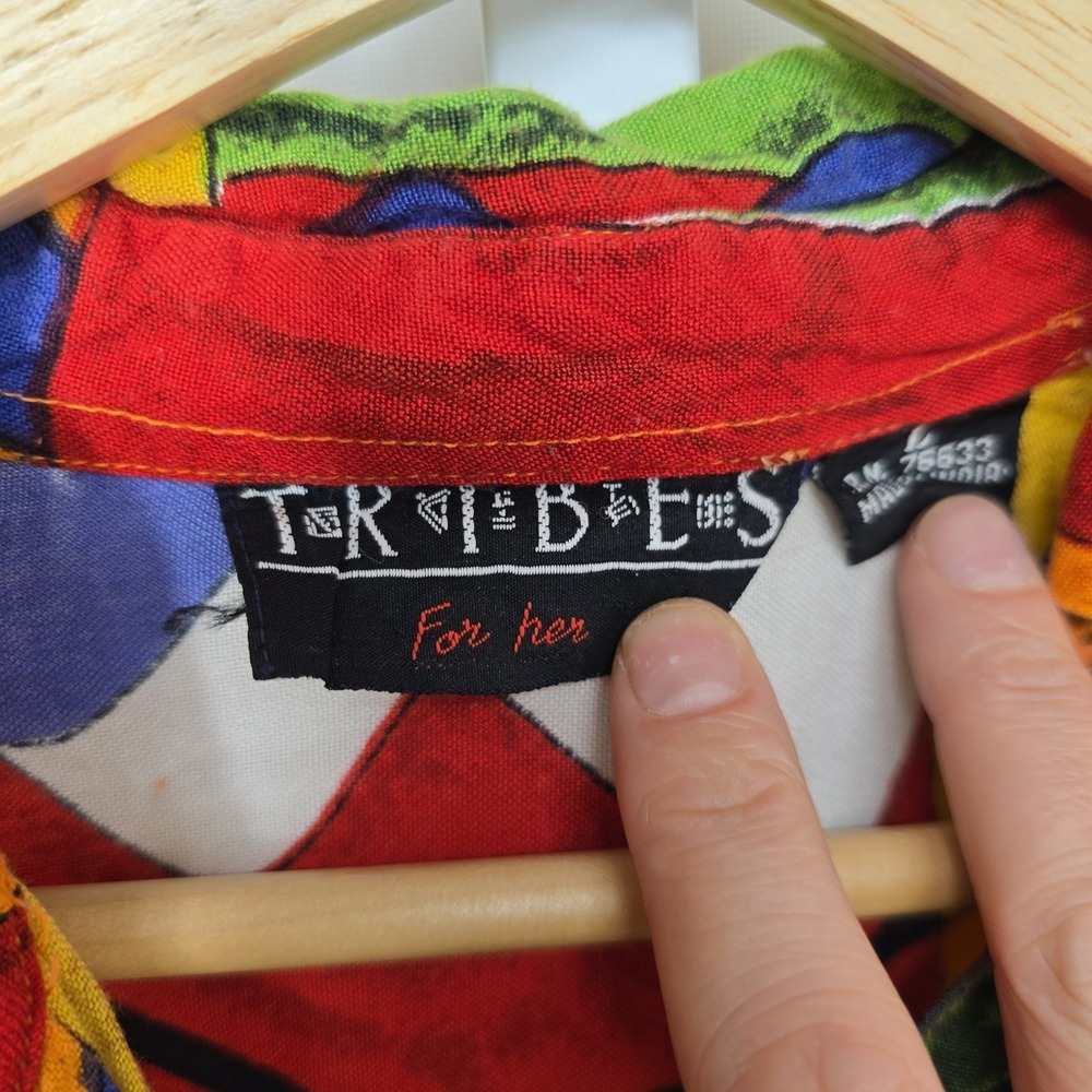 Tribes For Her Vintage 90s Abstract Geometric Button Down Shirt Womens Large L - Picture 2 of 5